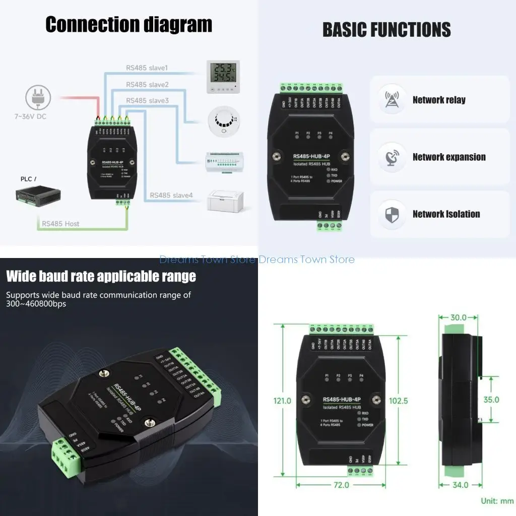 HX6A Komersial RS485 4 Port Center Echoer Dengan Pemasangan Track DIN Isolasi Opto