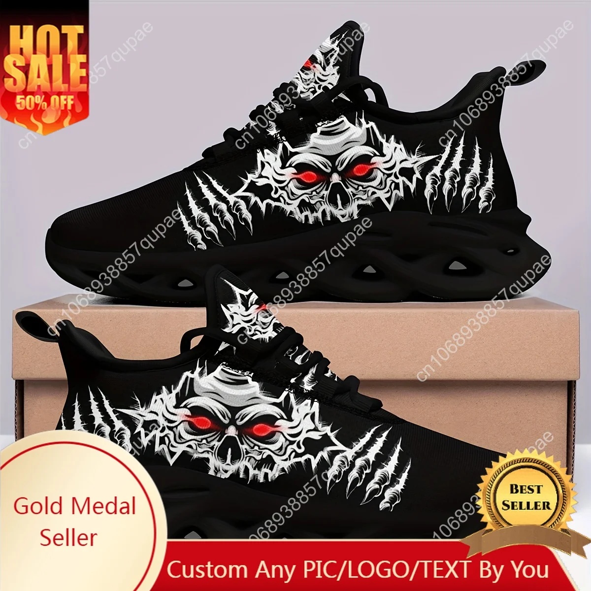 

Demon Skull Pattern Flats Sneakers Mens Womens Sports Running Shoes High Quality DIY Sneaker customization Shoes