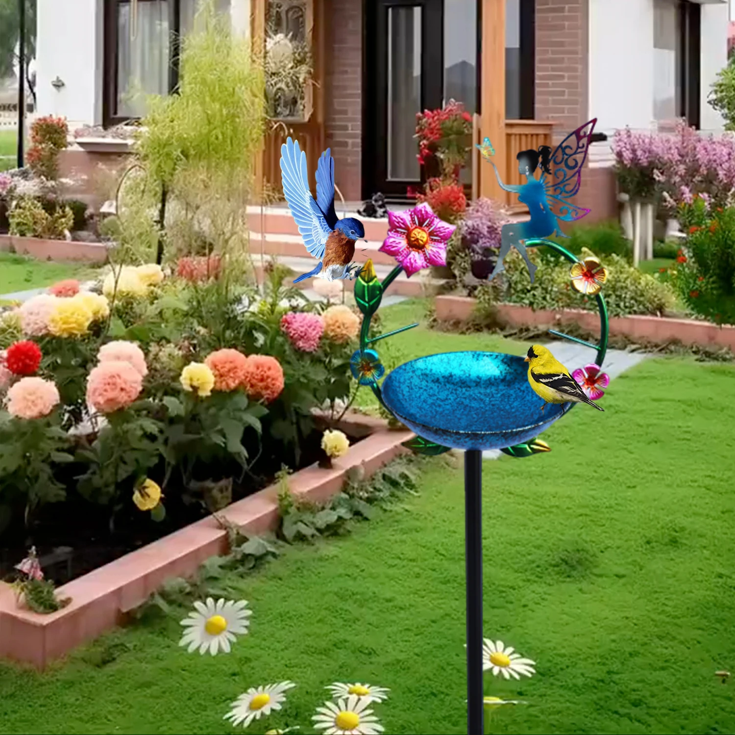 

A Garden Metal Bird Bath Bowl with a 3-Prong Base Stake, Outdoor Vintage Cast Iron Bird Bath, Freestanding Bird Feeder Bathtub!!!