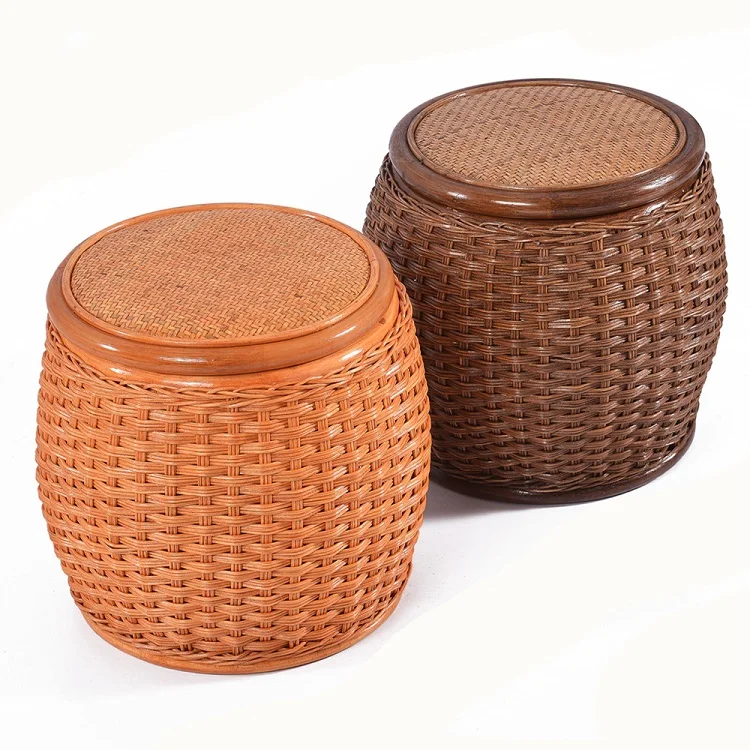 Vine woven solid wood stool, bedroom, living room, small stool, pure hand woven storage stool, shoe stool, sofa stool, storage s