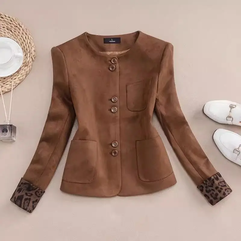 

2025 женский укороченный пиджак с леопардовым принтом, облегающий сексуальный пиджак с длинными рукавами, весенне-осенняя модная куртка большого размера G258