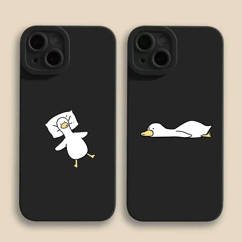 Cute Cartoon Lying Flat Duck Phone Case For iPhone 16 15 Pro Max 15 14 13 12 11 Pro Max X XS XR 7 8 