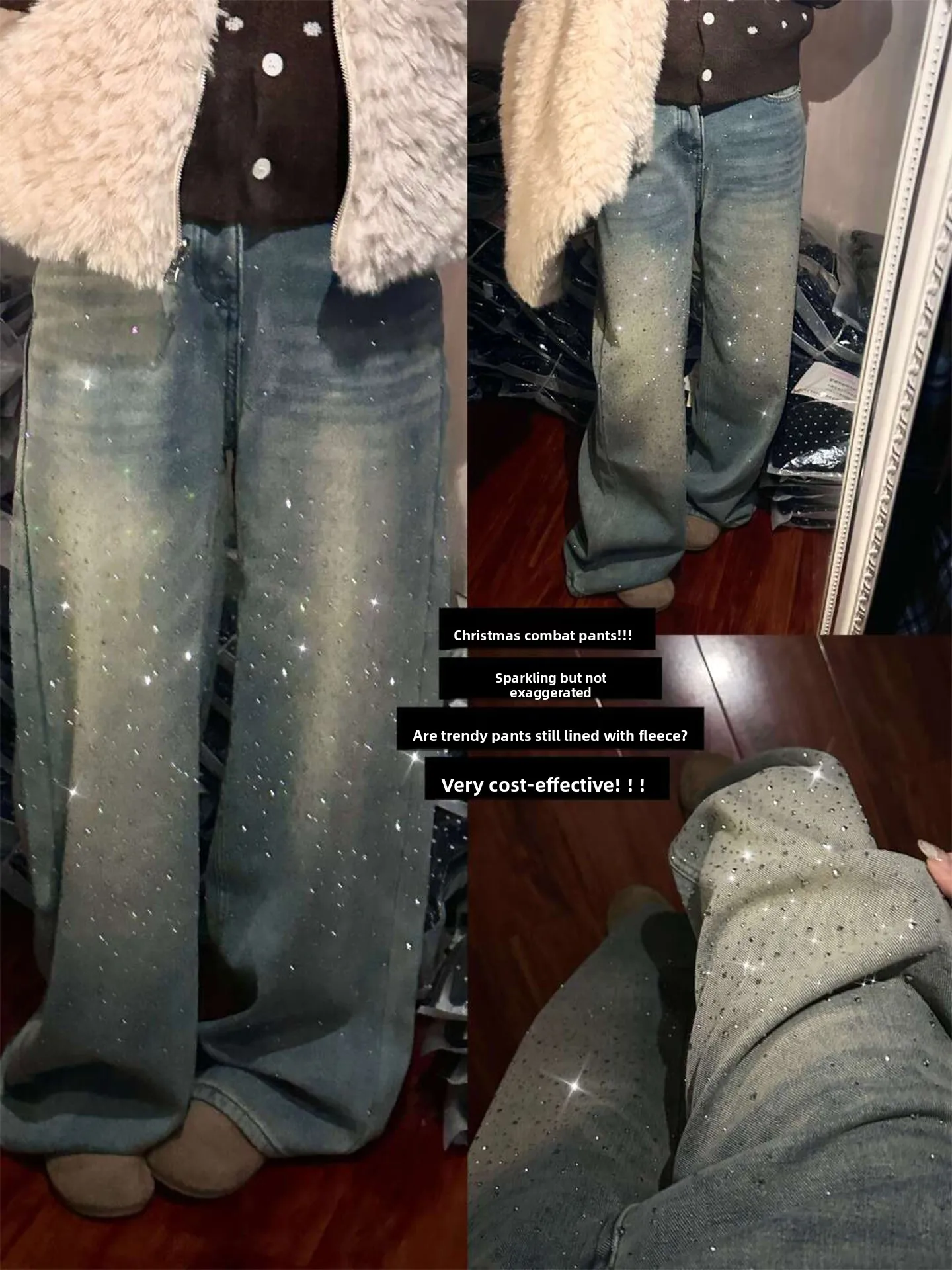 

American Style High Waist Straight Leg Jeans Women's Summer New Washed Vintage Wide Leg Pants Glittering Star River Series