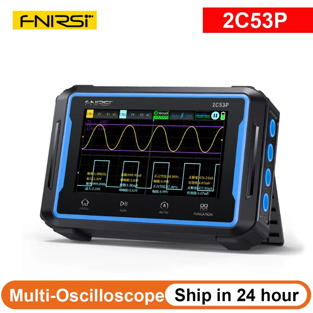 

FNIRSI 2C53P Digital Oscilloscope Portable Multimeter Function Signal Generator 3in1 Touch Screen 2 Channel 50MHz 250 MSa/s