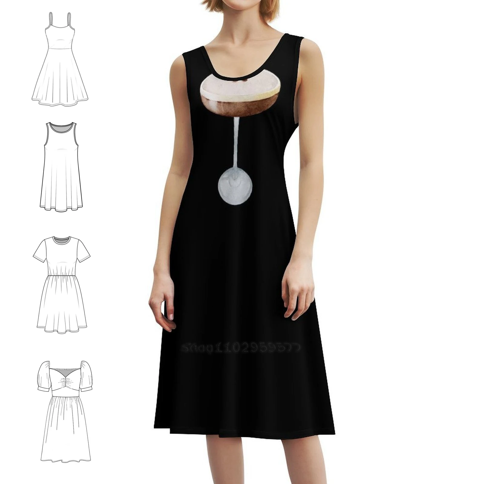 Espresso Cocktail Bohemian Sleeveless Dress For Women Print Beach Party Dresses Espresso Chocolate Coffee Dry Dirty Evening