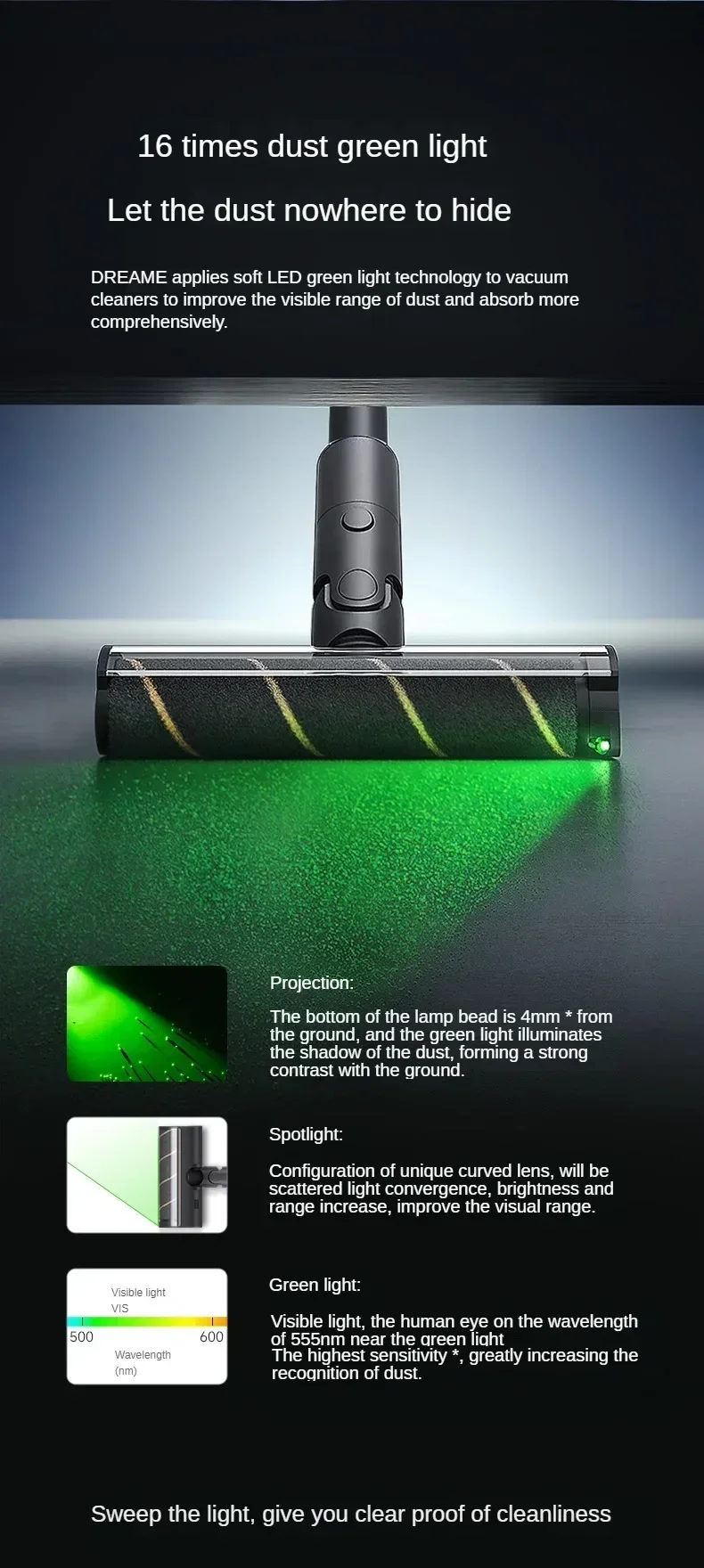 DREAME V16Pro Cordless Vacuum Cleaner Household Large Suction Green Light Dust Handheld Mite Removal Small Home Appliances