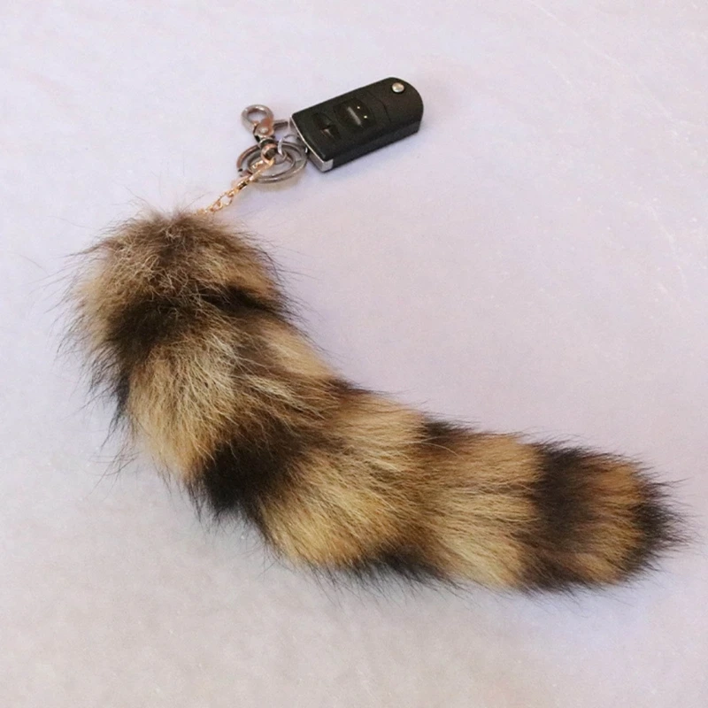 Plush Foxes Racoon Tail Charm Keychain Sweet Cute Furs Pendant Car Keyring Backpack Decoration Fashion Jewelry for Women