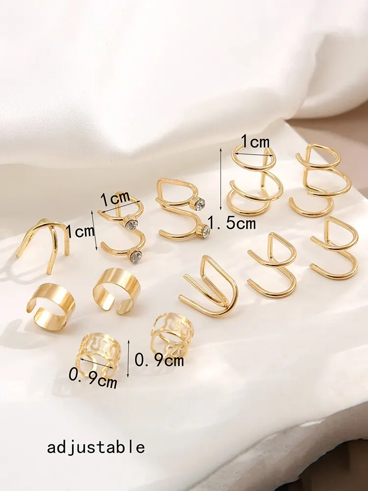 12 Pieces Vintage Gold Silver Color Ear Clip Earrings Set Crystal NonPiercing Ear Cuff Hollow Women Trendy Jewelry Wholesale