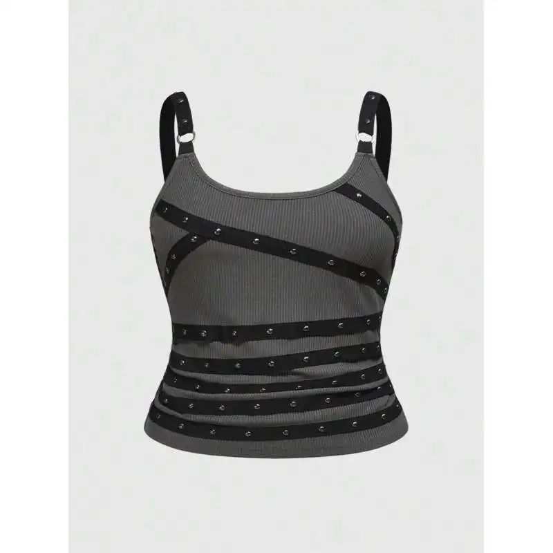 Y2K sexy spicy girl style chic rivet tank top Europe and America summer trendy fashion high street slimfit slimming tank top emo