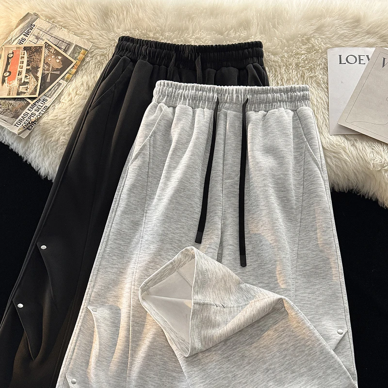 American Style Heavyweight Grey Pleated Casual Pants Men's Hip Hop Autumn Design Loose Paratrooper Straight Leg Casual Trousers