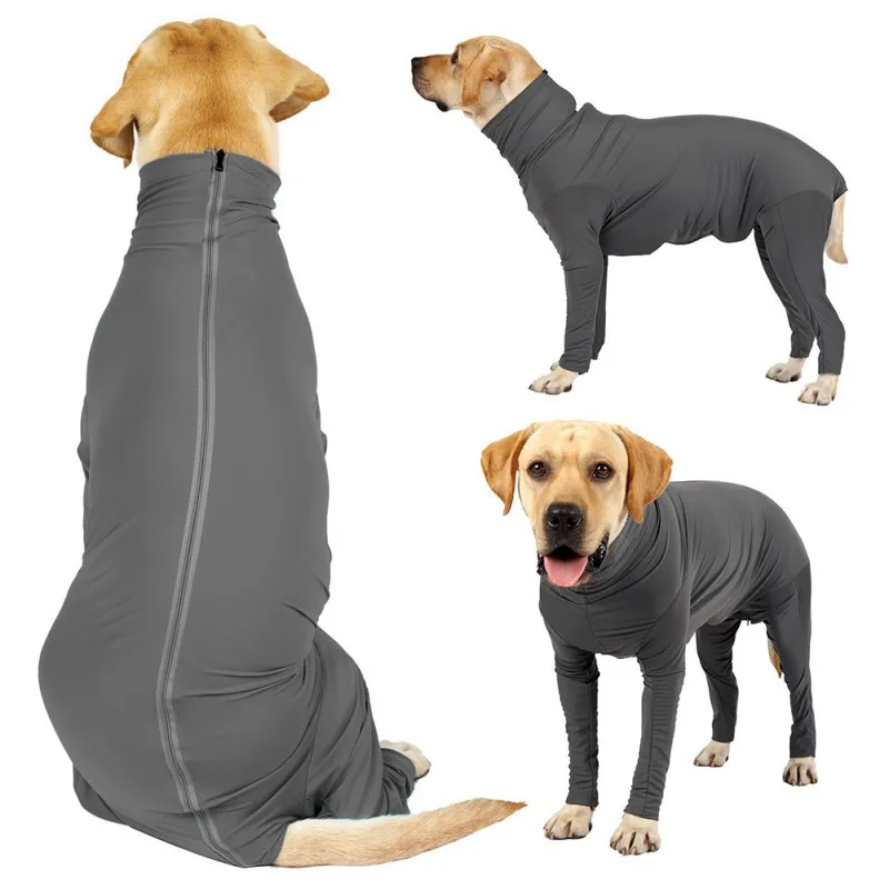 Long-Sleeved 4-Legged Puppy Onesie Suitable For Many Occasions Dog Comfort Clothes Solid Color Pet Surgery Recovery Coat