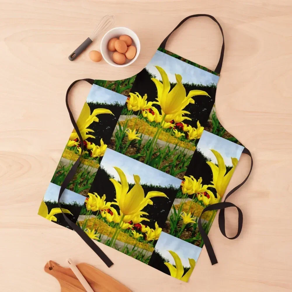 

Luminous Yellow Tulip Apron chef costume For Home Accessories Men kitchen Apron