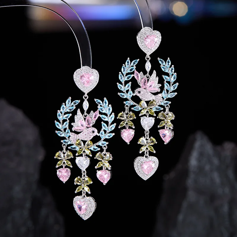 Colored Zircon Floral Style Long Flowing Tassel Earrings Retro Beads Elegant Drop Earring For Women Formal Party Wedding Jewelr