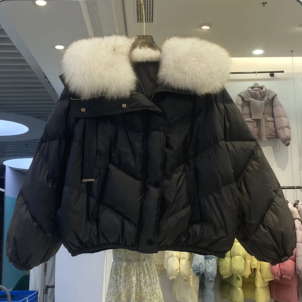 2025 Women's Clothing Large fur collar short down jacket, fashionable thickened slim coat Autumn Winter New 1102