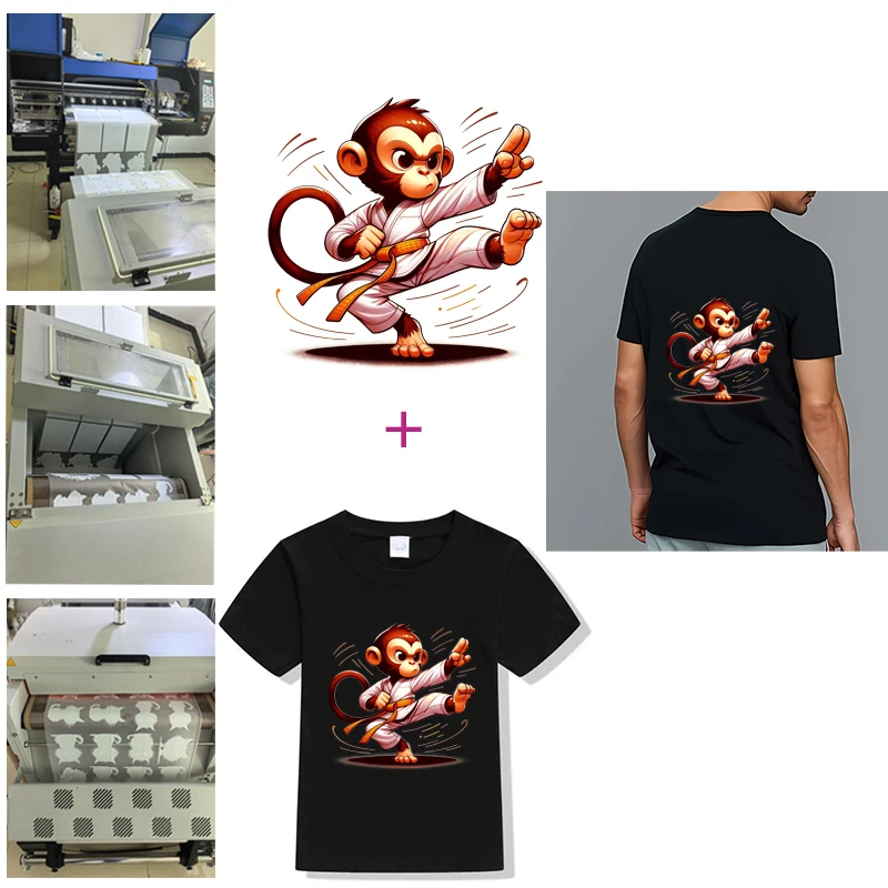 Chinese Kung Fu Animal Sheep orangutan Heat Thermal Transfer Sticker Fusible Applique Iron On Thermoadhesive Decal For Clothes