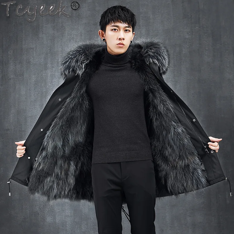 

Tcyeek Winter Jackets for Men 2023 Fashion Fox Fur Liner Detachable Coat Thicken Warm Mens Fur Jacket Coat Fox Fur Collar Abrigo