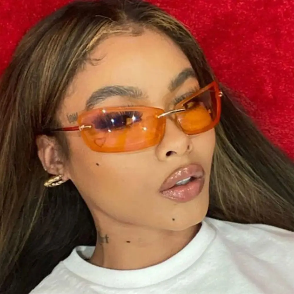 Rimless Square Candy Color Sunglasses Metal Temples UV Protection Women's Sun Glasses Y2K Dopamine Dressing Eyewear Accessories