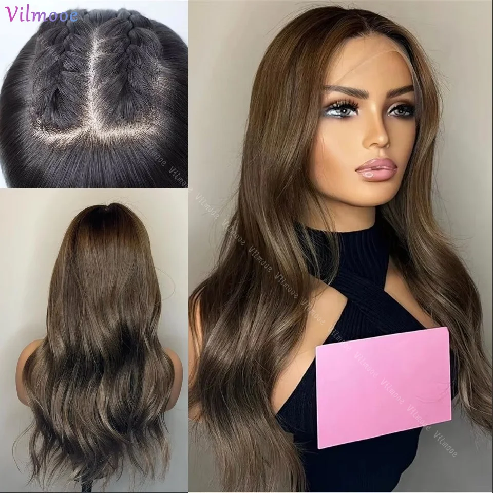 Transaprent Glueless Soft Dark Brown Wave 13x4/5x5 Silk Base Human Hair Wig With Baby Hair HD Lace Lace Frontal Wigs Preplucked