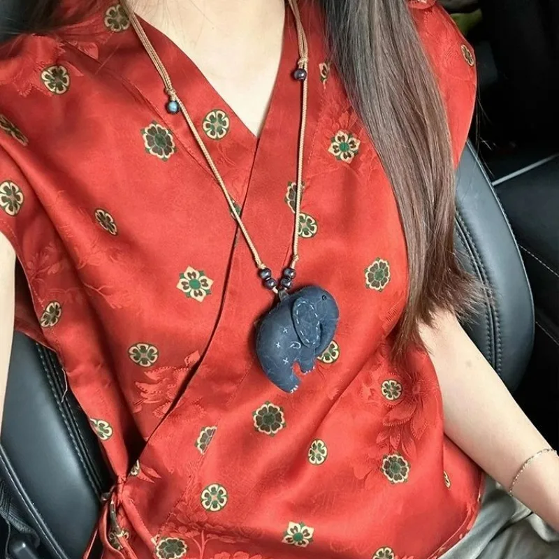 Floral Printed Satin Silk Blouses Women Short Sleeve Retro Tops Chinese Style Hanfu Lace Up Shirts Oversized