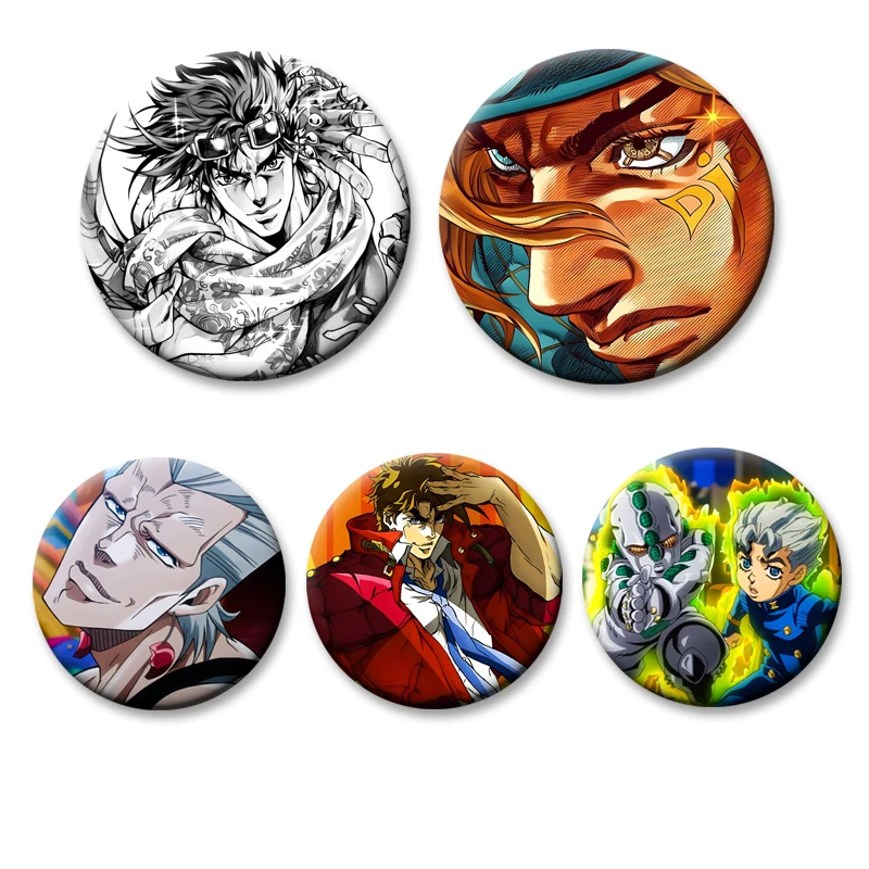 Anime JoJo's Bizarre Adventure Character Creative Pin Tinplate Badge DIY Cartoon Brooch Clothes Bag Decor Fan Collection Gift