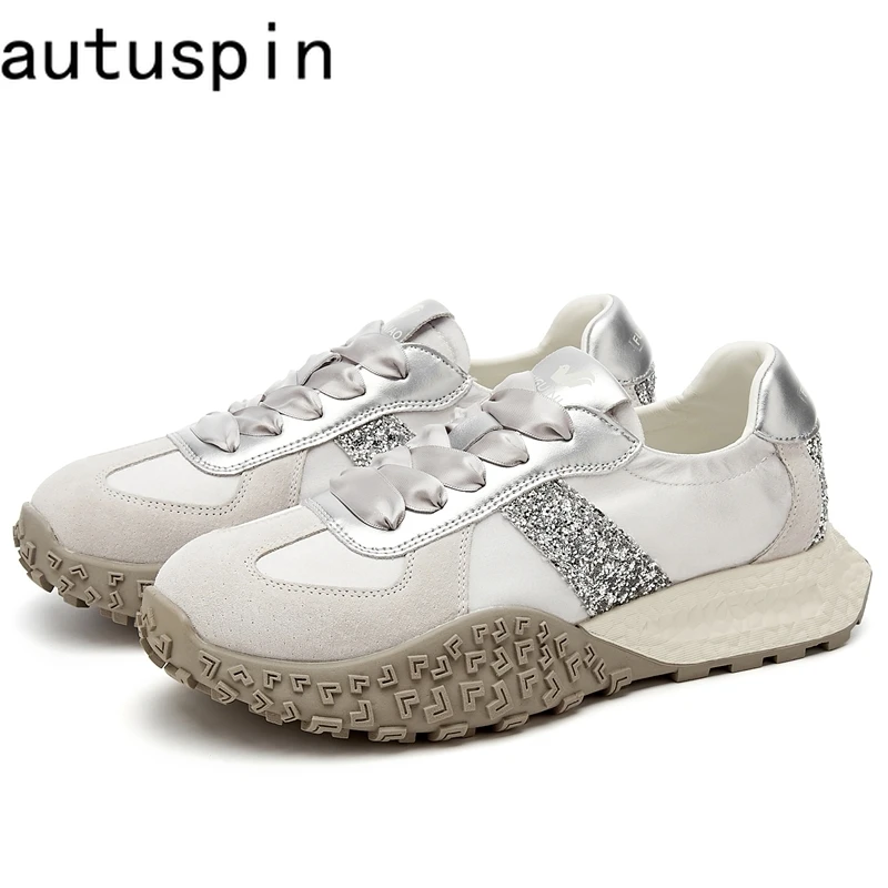 

AUTUSPIN 2025 Newest Women Light Vulcanized Shoes Classic Flats Chunky Sports Sneakers Outdoor Leisure Bling Female Footwear