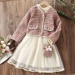 Girls Clothing Sets Autumn Preppy Outfits Suit Kids Tracksuit Children's Coat & Dress 2pcs Teenagers Costumes 4 6 8 10 12 Years