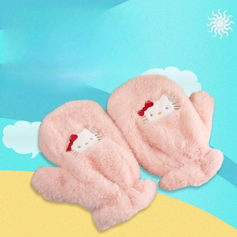 Miniso 어린이 장갑 6 ~ 15 세 새로운 더블 레이어 두꺼운 만화 동물 귀여운 한국어 버전 모조 토끼 머리