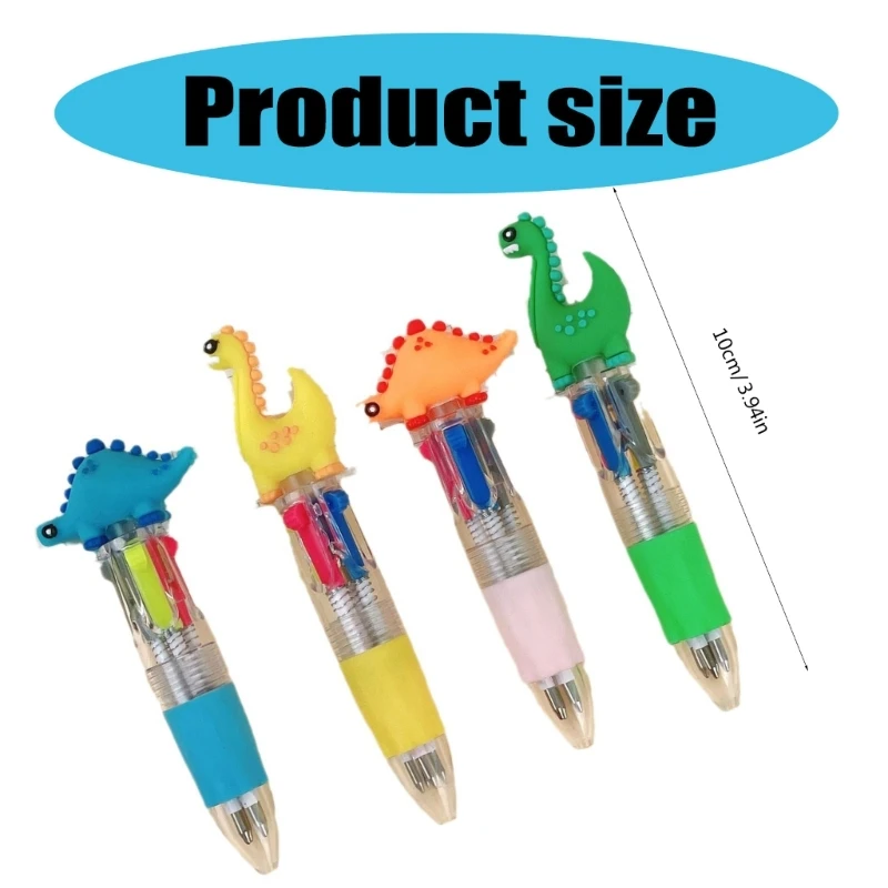 12Pcs 공룡 여러 가지 빛깔의 펜 개폐식 볼펜 아이를위한 4-Color-in-1 펜