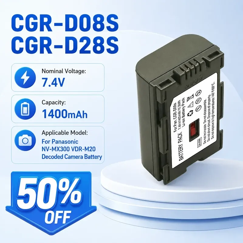 CGR-D08S CGR-D28S 7.4V 1400mAh Li-ion Battery for Panasonic NV-MX300 VDR-M20 Decoded Camera Battery Rechargeable Li-ion