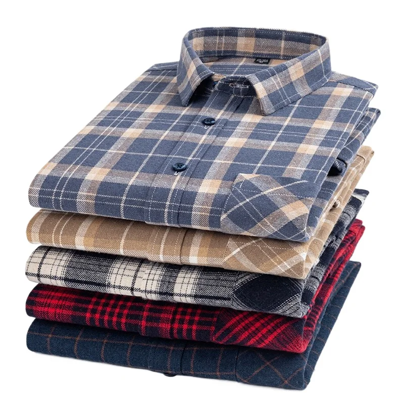 

100% Cotton Plaid Shirts Men's Casual Long Sleeve Shirt Breathable Business Dress Shirts Social Office Men Clothing