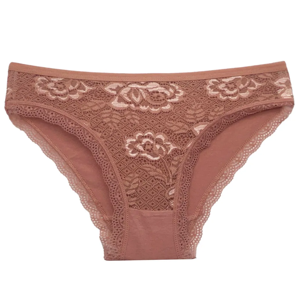 5 PCS/Set New Arrival Sexy Low-rise Underwear Soft Underpants Solid Color Lace Transparent Women Cotton Briefs Ladies Panties