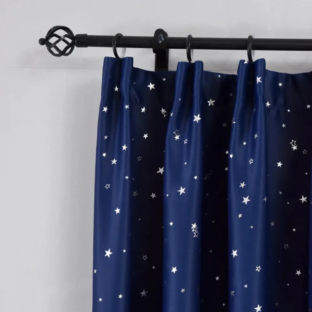 Shiny Silver Stars Blackout Curtains for Kids Child Bedroom Korean Style Window Voile Tulle Curtains for Living Room