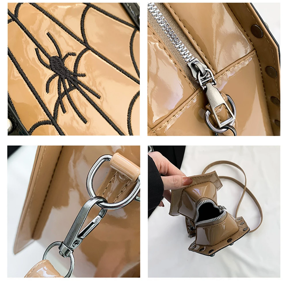 

Women Coffin Satchel Purse Gothic Strap Adjustable Spider Coffin Bag Y2K Mobile Phone Bag Halloween Sling Purse