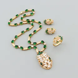 Designer Collection Fashion Jewelry Sets Women Lady Inlay Green Zircon Plated Gold Color Snake Snakelike Necklace Earrings Ring
