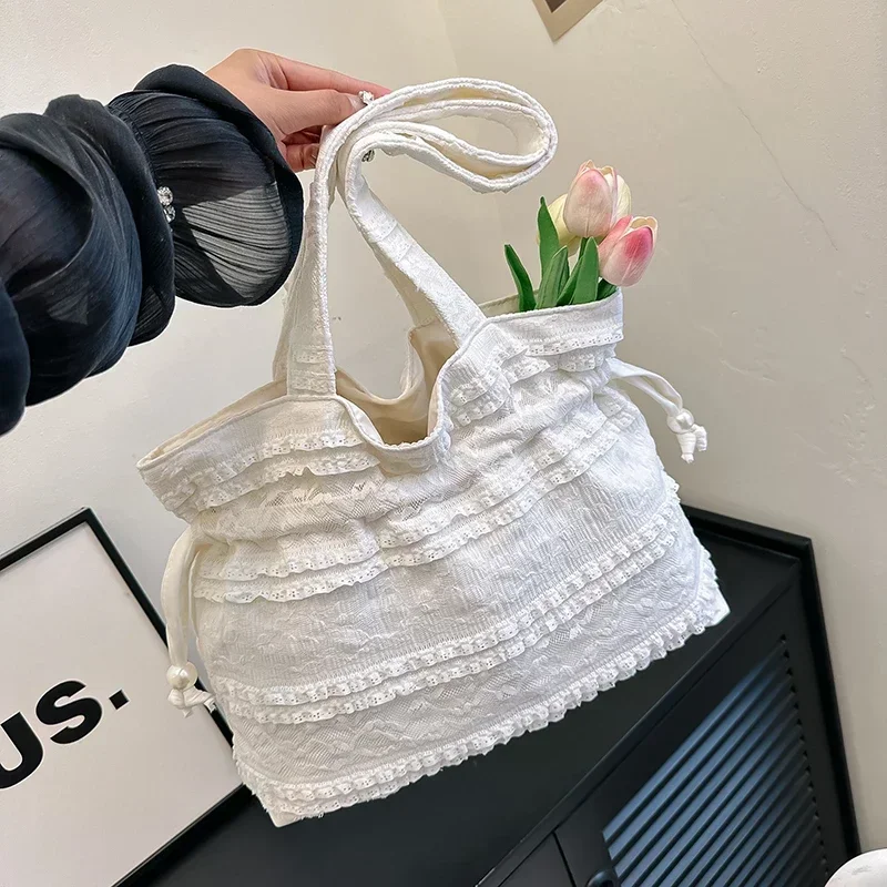 Nylon Drawstring Solid Color Corduroy 2024 Hot Tote Bag Fashionable Simple Fallow Shoulder Women's Bag Hottie Underarm Handbag