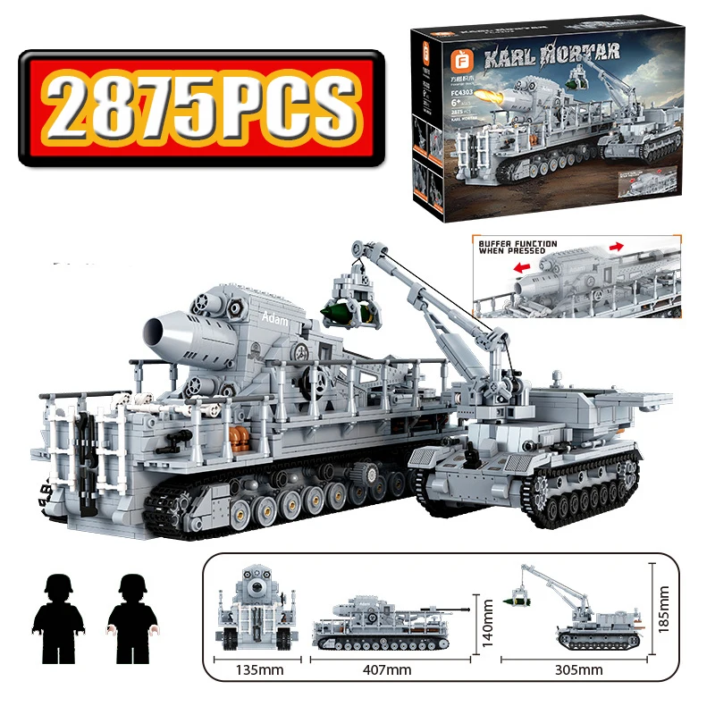 New Military War King Armored Vehicle FC4303 Karl Mortar Gun Track Car Boy Intelligence Assembly Building Block Tank Toy Gift