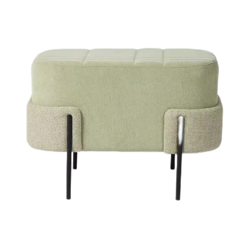 Living Room Upholstered Stool Rectangle Ottoman Stainless Steel Ottoman European Metal Stool