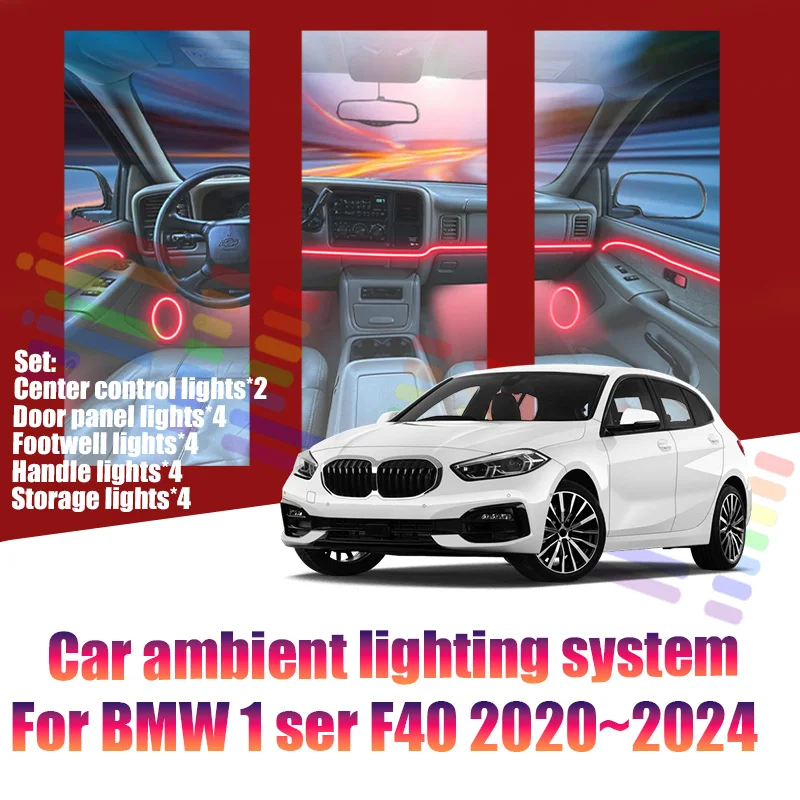 

For BMW 1 series F40 2020-2024 Car LED Ambient Lamps Colorful Atmosphere Lights AutoInterior Neon Strip 64 RGB Lighting