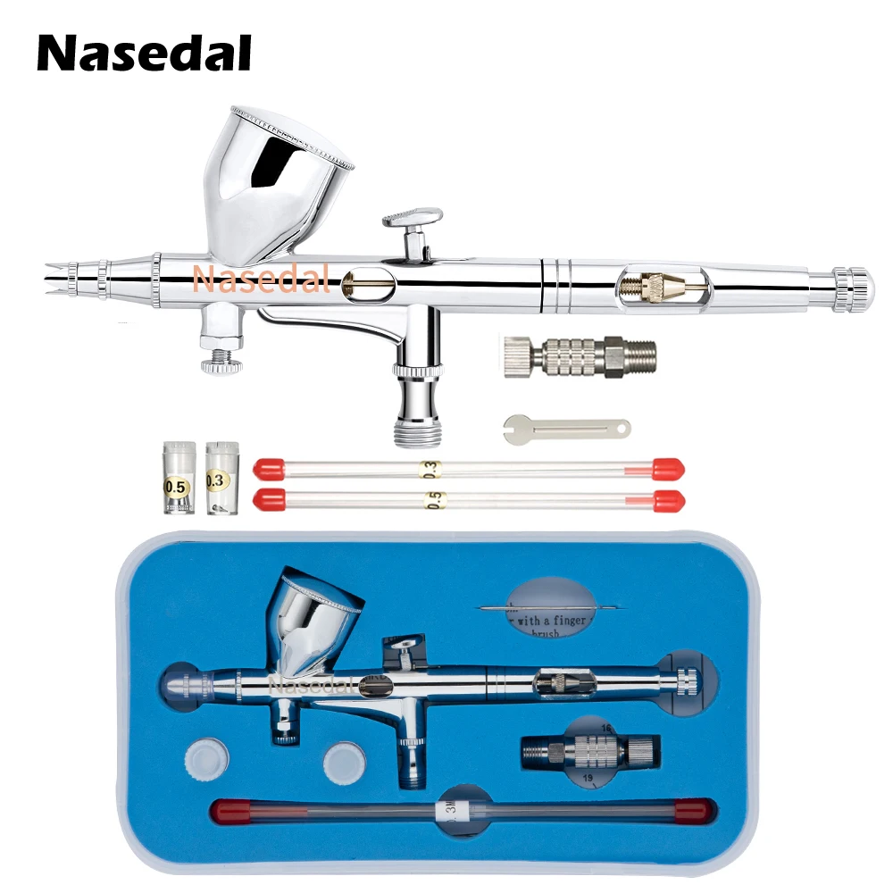 Nasedal NT-180T/NT-130T Dual-Action spray gun 0.2/0.3/0.5mm 9cc/7cc Gravity Feed Airbrush Kit Set for Art Craft Model Body Nail