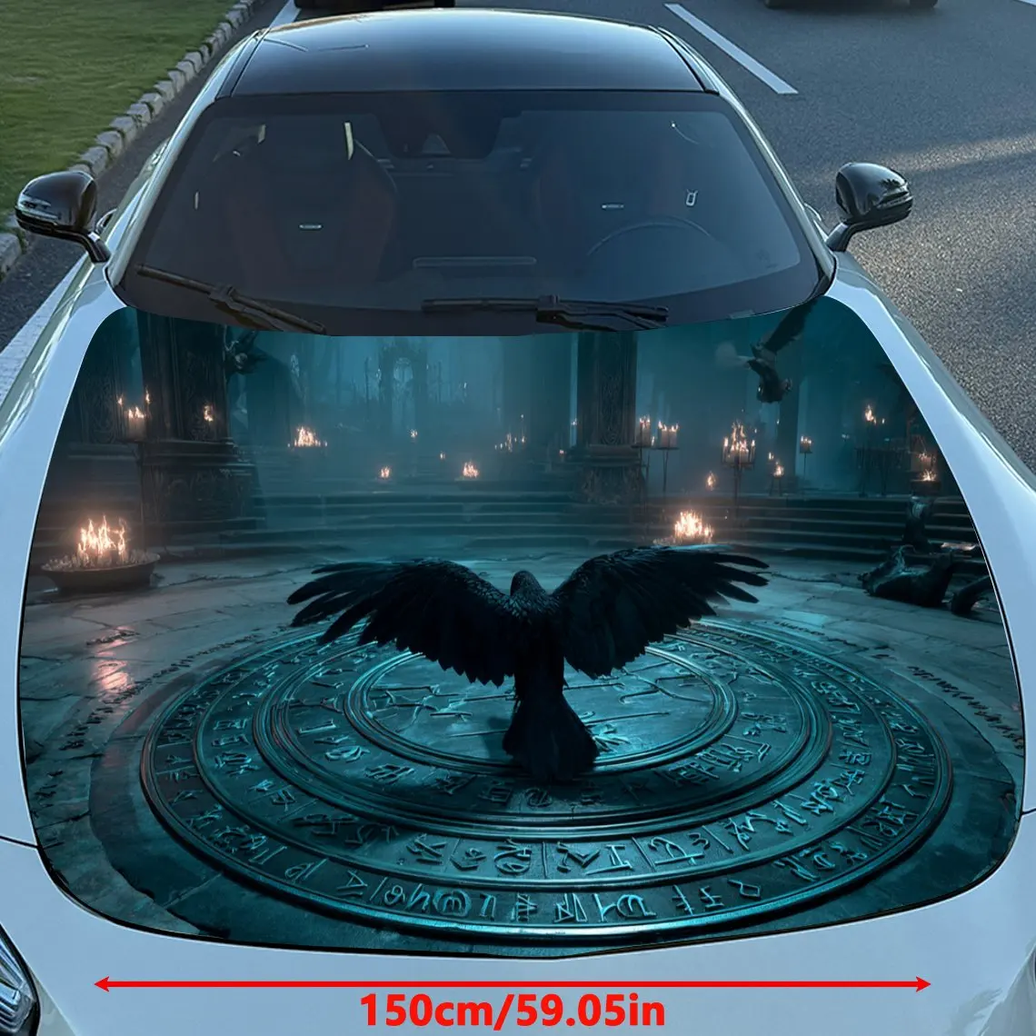غلاف فينيل للسيارة من Nether Domain Black Raven and Rune Array، ملصق غطاء السيارة المقاوم للماء من مادة PVC، مقاوم للخدش ذاتي اللصق