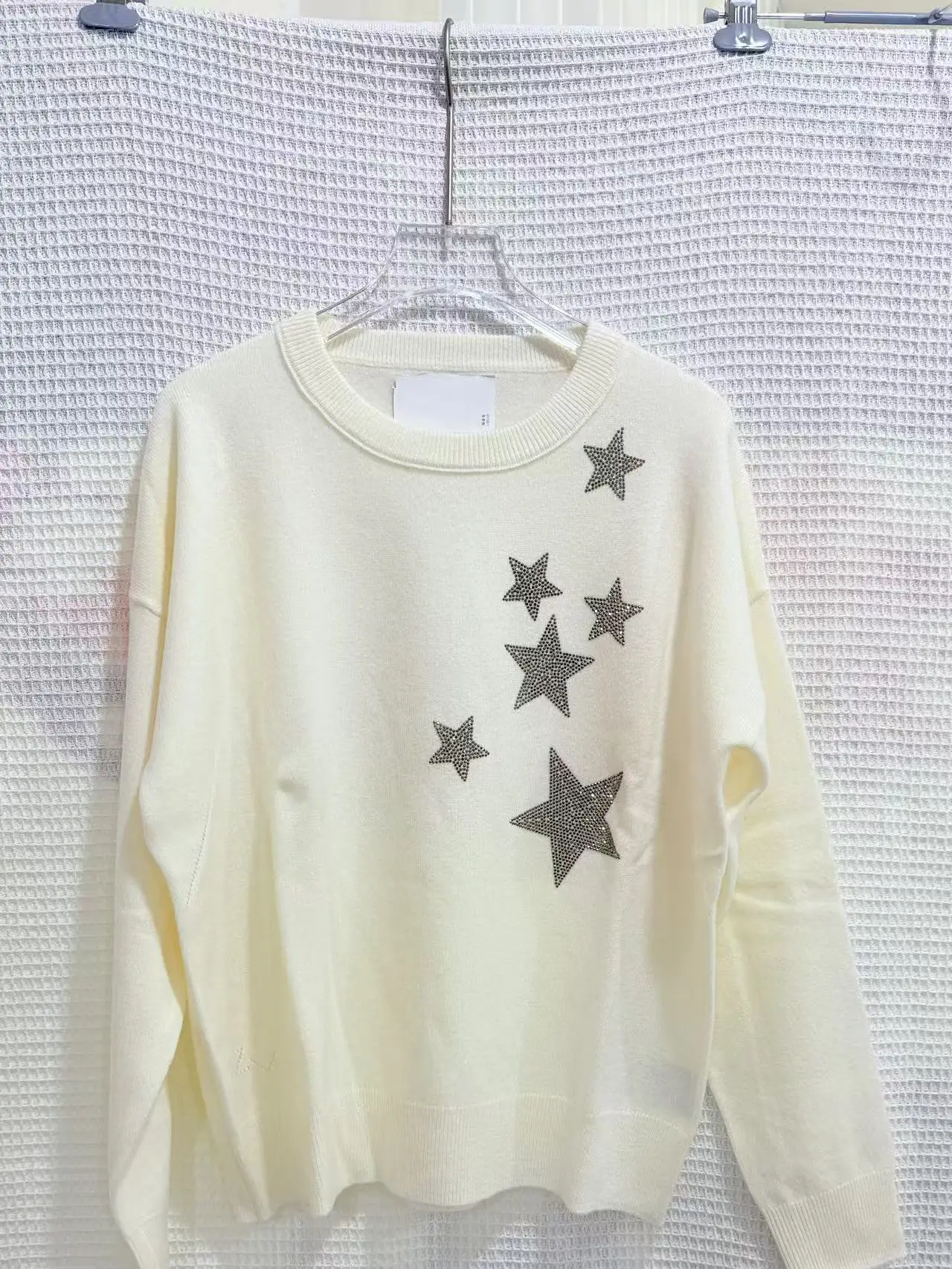 

New Year's Knitted 100 Cashmere Sweater Overhead Star Design Diamond Embellished Women's Fashion Winter Woolen round Neck Top