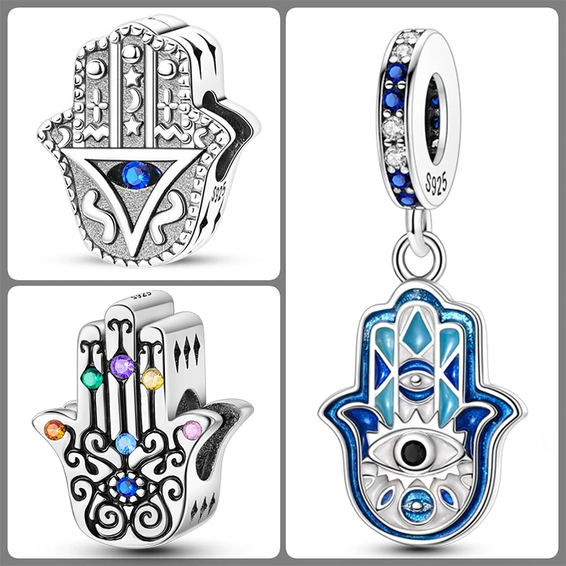 3-teiliges 925 Sterling Silber Hamsa Hand Böser Blick Charm-Set Glücksbringende Blaue Augen-Perlen DIY Armband Halskette Geschenk für Frauen – Detail 12