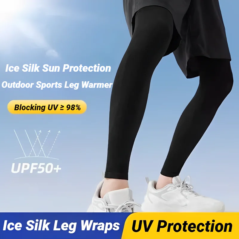 2PC Summer Running Cycling Legs Sleeve Ice Silk Protection Compression Non-Slip Leg Warmer Cooling Sport Gear Sunscreen Leggings