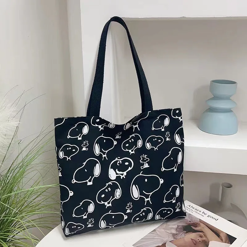 Peanuts Cartoon Snoopy Print Canvas Tote Bag Women's Portable Handbag Harajuku Cute Pattern Shoulder Bag Large Capacity Shopping