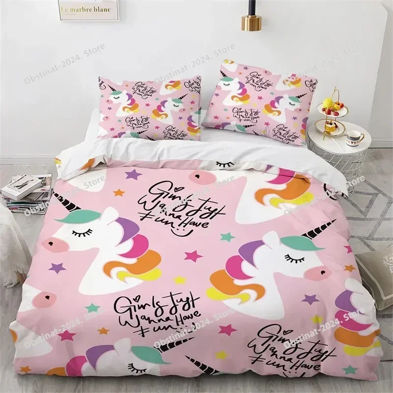 

2025 Cartoon Unicorn Flying Horse Bedding Set Boys Girls Twin Queen Size Duvet Cover Pillowcase Bed Kids Adult for Home bedroom