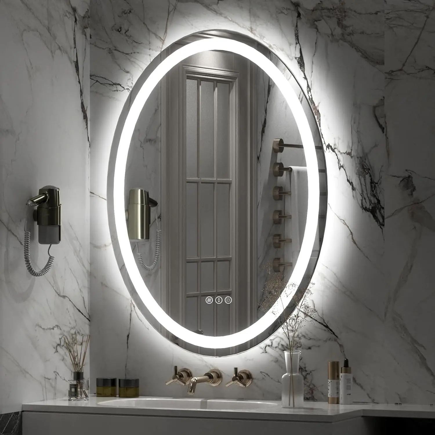 

28x36 Oval LED Bathroom Mirror, Lighted Vanity Mirror for Wall, Anti-Fog, Shatter-Proof, Dimmable, Memory, 3 Colors (Front Light