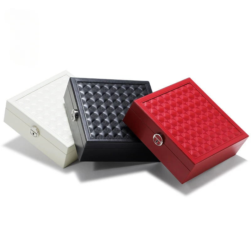 صندوق مجوهرات أحمر مع قفل صندوق تخزين مجوهرات ذو سعة كبيرة صندوق هدايا مجوهرات ذهبية لمهر الزفاف #4