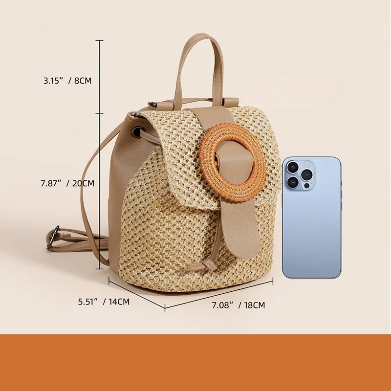 Stylish Women Straw Backpack Shoulder Messenger Bags Summer Beach Travel Hand-Woven Handbags for Women Gift