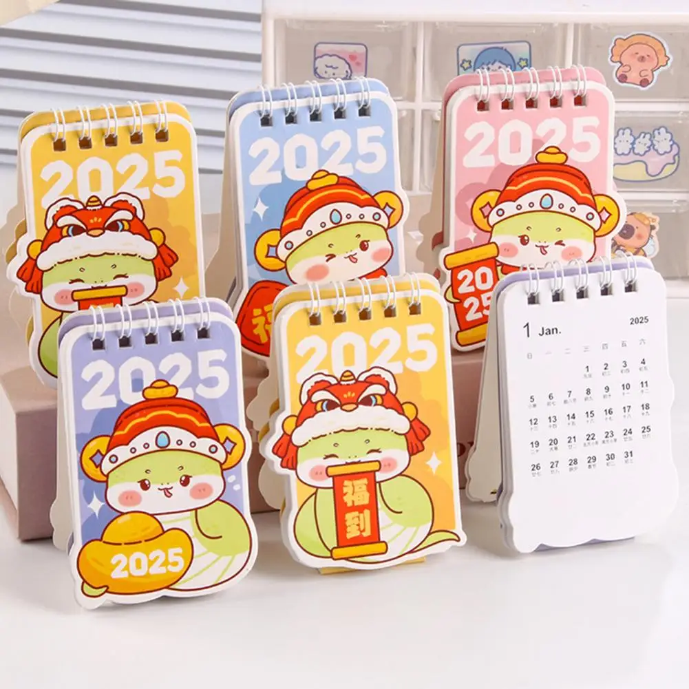 2025 Mini Desk Calendar Daily Schedule Organizer Cartoon Snake Pattern Small Calendar Home Office School Planner