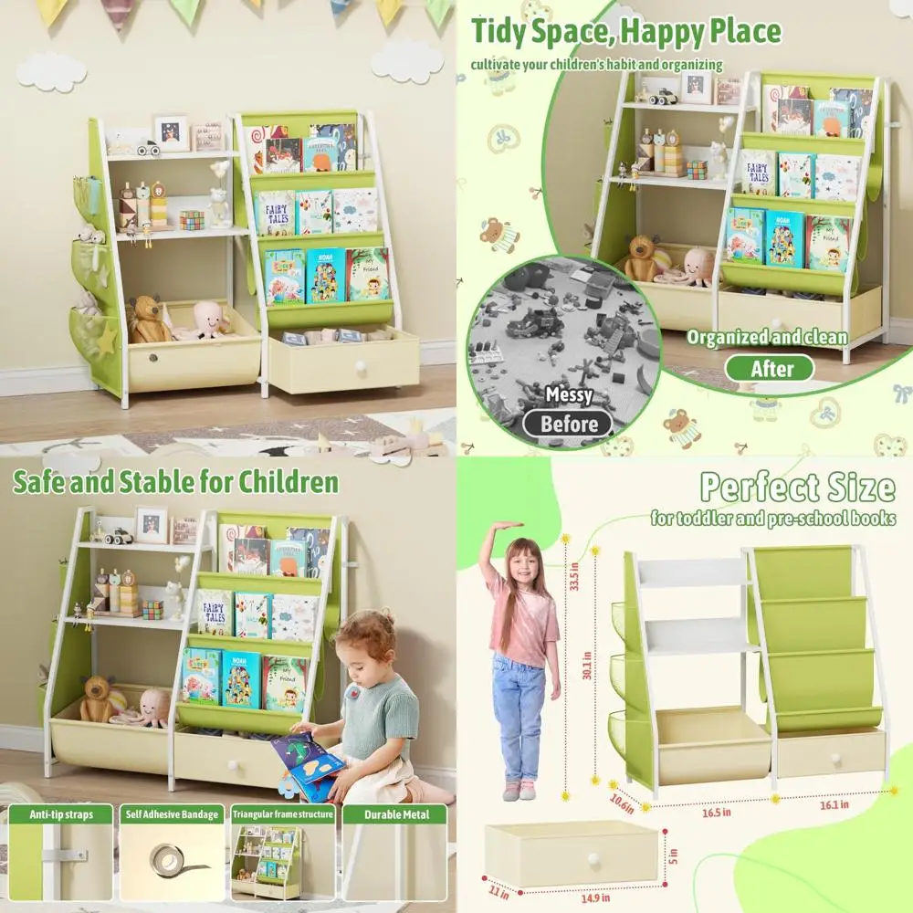 رف كتب مونتيسوري للأطفال من 3 طبقات مع صناديق قابلة للإزالة لغرف الأطفال الصغار